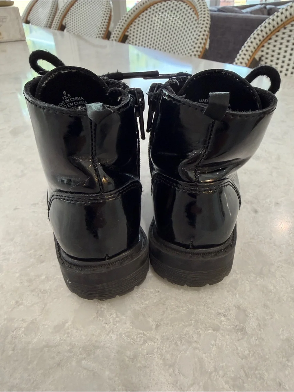 Old Navy Black Patent Lace-Up Kids Ankle Boots